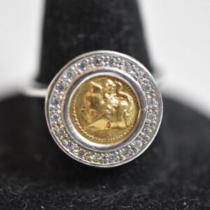 Vtg 925 Art Deco Roman Design Gold/Silver Size 10 Casual Unisex Trendy Ring